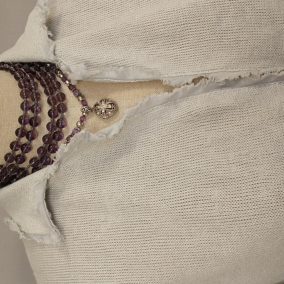 Eileen Fisher Cotton Linen Cardigan Sweater Neutral Natural Greige Clr Layering - Picture 2 of 12